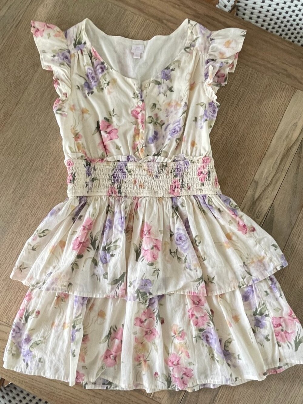LoveShackFancy x GAP Girls Floral Flutter Sleeve Mini Dress, Size XL
